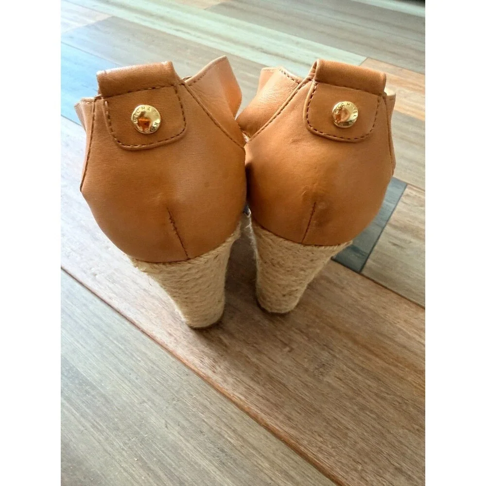 Michael Kors Damita Leather Espadrille Wedge Sandals Classic 9 М